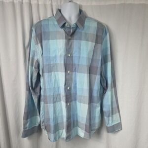 Express Dress Shirt Mens 2XL Blue Plaid Long Sleeve Button Front Cotton Casual